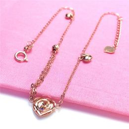 Anklets Russian 585 Purple Gold Fashion Personalized Women's Heart Double Layer Chain Feet Plated In 14K Rose