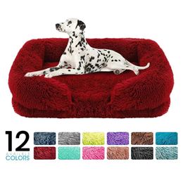 kennels pens Cosy Plush Dog Sofa Bed Square Beds Washable Warm Pet Cushion Orthopaedic Faux Fur Memory Foam Lounger Fluffy with Zipper Cover 231101