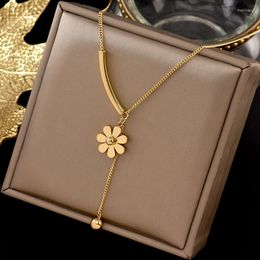 Pendant Necklaces Daisy Flower For Women Accessories Bead Chain Tassel Stainless Steel Necklace Neck Fashion Jewellery Choker Gift
