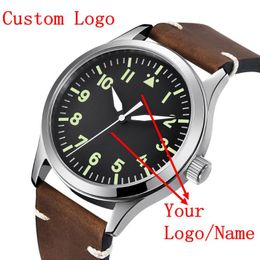 Wristwatches Custom Logo Sapphire Watch Military Men Automatic Luxury Sport Design Clock Lume Leather Self Wind Mechanical Wrist WatchesWris