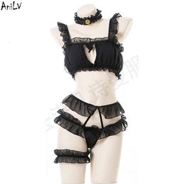 Ani Lolita Girl Cute Cat Love Maid Swimsuit Costume Sexy Chiffon Kawaii Bell Swimwear Uniform Pool Party Cosplay cosplay