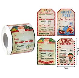 200pcs/Roll Merry Christmas Gift Tags Kraft Paper Santa Claus Labels Stickers Christmas Holiday Decoration Gift Package Sticker