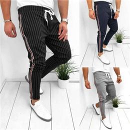Men Summer Casual Long Pants Sport Gym Slim Fit Running Joggers Stripe Long Trousers Sweatpants 2023 New