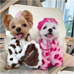 Dog Apparel Dog Apparel Fleece Heart Coat Jacket Pet Clothing Sweet Dogs Clothes Thicker Soft Pink Warm Autumn Winter Fashion Girl Yor Dhx67