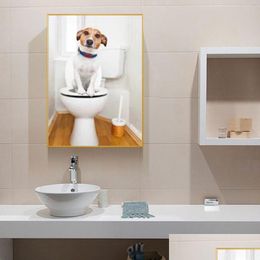 Paintings Funny Cute Dog Animal Pictures Canvas Prints Wall Painting For Room Washroom Toilet Decorative Paintings No Drop Delivery Ho Dhhpq