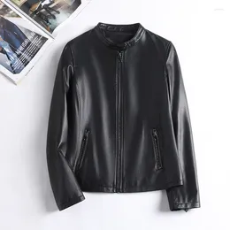 Women's Leather 2023 Spring Autumn Genuine Jacket Soft Sheepskin Coat Female Stand Collar Motocycle Short Slim Pure