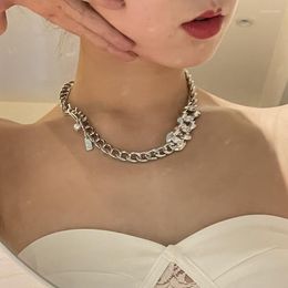 Choker Chokers Ins Hip Hop Necklace Cuba Coarse Chain Inlaid Diamond Stitching Short Clavicle Light Luxury Cold Wind Pear22