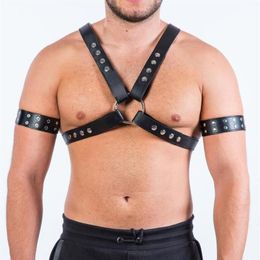 Erotic Gay Rave PU Leather Harness Belt Men Bdsm Adjustable Buckle Body Chest Adult Games Bondage Clothing Bras Sets239b