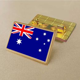 Party Australian Flag Pin 2.5*1.5cm Zinc Die-cast Pvc Colour Coated Gold Rectangular Medallion Badge Without Added Resin