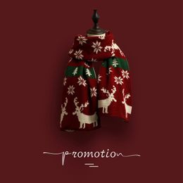 Scarves Versatile Christmas Knitted Wool Red Scarf Deer Elk Scarfs Printed Snowflake Warm Personality Couple Shawl 231101