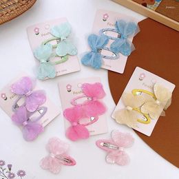 Hair Accessories 2PCS Princess Colourful Mesh Sequin Double Layer Bow Girls Hairpins Children Cute Headwear Hairgrip Clips