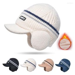Berets Winter Velvet Pullover Cap Outdoor Cold-proof Ear Protection Baseball Men Warm Knitted Wool Hat Skullies Beanies