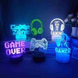 Night Lights 3D Night Lamp Gaming Room Desk Setup Lighting Decor on the table Game Console Icon Sensor Light for Kids Bedside Gift Hot P230331