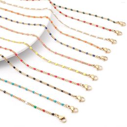 Chains 304 Stainless Steel Cuban Link Chain Necklace Multicolor Enamel Gold Colour Women Party Jewellery 45cm Long 1PC