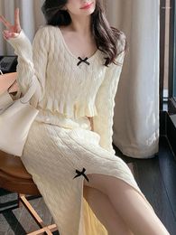 Work Dresses Elegant Knitted Two Piece Set Women Split Sweet Fashion Party Skirt Female Casual Designer Sweater Suit 2023 Autumn