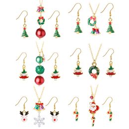 Christmas Design Colourful Enamel Tree Animal Snow Pendant Necklace Earring Jewellery Set