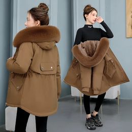 Women's Down Parkas 2023 Winter Jacket Parka Fashion Coat Wool Liner Hooded Fur Collar Thick Warm Snow Wear Cotton Padded Clothes 231031