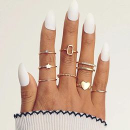 Cluster Rings Bohemia Vintage Heart Star Geometric Joint Set For Women Crystal Personality Design Ring Party Jewellery Gift