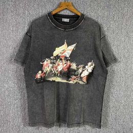 Present Xiaozhongchao Brand Oil Painting Pattern Printing Washed and Used Short Sleeve Men's Loose Half T-shirt Couple