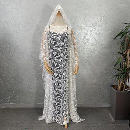 Ethnic Clothing African Women Sling Dress Embroidery Loose Gauze Abaya Including Headscarf Breathable Hollow Out Burqa