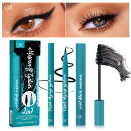 Liquid Lash Extensions Mascara Eyeliner Makeup Bundle 4D Silk Fiber Mascara Black and Eyeliner QIC Waterproof Volume and Length Lengthening