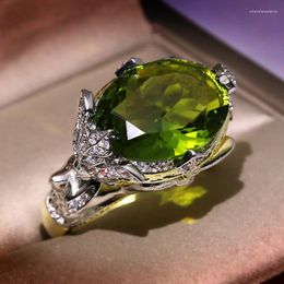 Cluster Rings Creative Mermaid Flower Emerald Olive Color Full Diamond Couple Ring For Women Geometric Zirconia Silver Plated Christmas