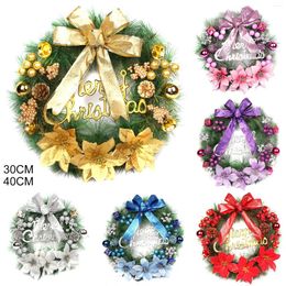 Decorative Flowers Merry Christmas Decorations 30CM Handmade Wreaths Artificial Garland With Bells Bowknot Xmas Front Door FU