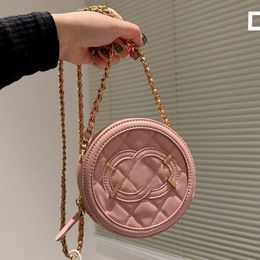 Women Designer Round Circle Box Bag Quilted Caviar Leather Two-tone 5 Colours Matelasse Chain Crossbody Shoulder Cosmetic Case Outdoor Practical Purse Sacoche 19cm