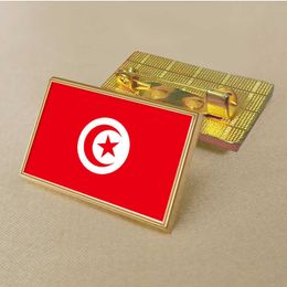 Party Tunisia Flag Pin 2.5*1.5cm Zinc Die-cast Pvc Colour Coated Gold Rectangular Medallion Badge Without Added Resin