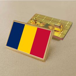 Party Chad Flag Pin 2.5*1.5cm Zinc Die Cast Pvc Colour Coated Gold Rectangular Rectangular Medallion Badge Without Added Resin