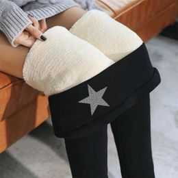 Women's Leggings Winter Thermal Women Drilling Star Sign Plus Velvet Stretch High Waist Tights Cashmere Thick Trousers A40