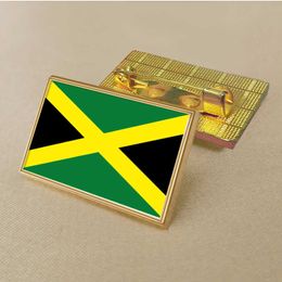 Party Jamaica Flag Pin 2.5*1.5cm Zinc Die-cast Pvc Colour Coated Gold Rectangular Medallion Badge Without Added Resin