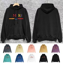 Designer Colourful graffiti letters horizontal stripes printed multi-color long-sleeved hoodie street loose pure cotton hoodie men and women the same