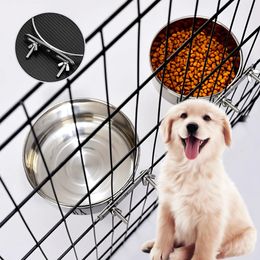Dog Bowls Feeders Stainless Steel Pet Food Bowl 1020CM Ordinary Cage Hanging Basin Feeder Large Capacity Fixed Metal Feeding 231031