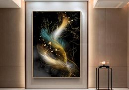 Feathers On Black Background On Canvas Print Painting Nordic Poster Wall Art Picture For Living Room Home Decoration Frameless6156046