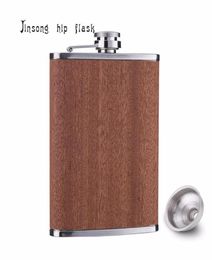 Natural True Wooden Wrapped 8oz 188 Stainless Steel Hip Flask with funnel6482389