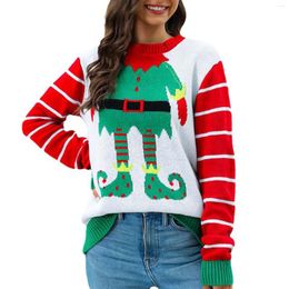 Women's Sweaters Ladies' Santa Jacquard Ugly Sweater Christmas Cartoon Long Striped Sleeve Colour Block Knitwear Outwear Sweatshirts Tops