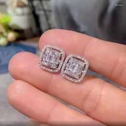 Stud Earrings Personality Luxury Square Women High Quality Shiny Cubic Zircon Daily Jewellery