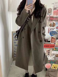 Women's Wool Blends Autumn Winter Long Coat Women Korean Fashion Maxi Overcoat Female Vintage Chic Maxi Outerwear Lady Casual Loose Faux Woolen Coat 231101