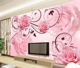 Wallpapers Custom Large Murals 3D Pink Roses Papel De Parede El Restaurant Living Room TV Background Sofa Wall Bedroom Wallpaper