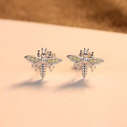 Korean New Cute Bee S925 Silver Stud Earrings Jewellery Charm Women Micro Inlaid Zircon Temperament Earrings for Women Wedding Party Valentine's Day Birthday Gift SPC