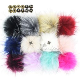 Keychains 12PCS Faux Raccoon Fur 11CM Fluffy Pom Ball With Press Button For Hat Beanie Accessories Women Keychain Hand Bag Charms