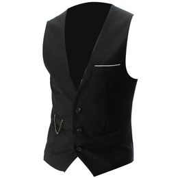 Men's Vests Men V Neck Sleeveless Button Pocket Blazer Suit Fashion Waistcoat 230331