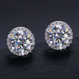 Fine Screw Back Gold Plated 925 Sterling Silver Iced Out Vvs Moissanite Diamond Halo Stud for Men