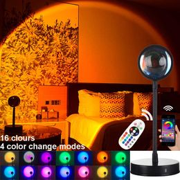 Night Lights 16 Colours Sunset Lamp Led Projector Night Light Living Room BarCafe Shop Background Wall Decoration Lighting For Photographic P230331