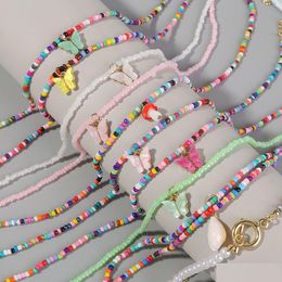 Other Ship Bohemian Colorf Soft Clay Beads Necklaces Gold Color Double Layers Shell Pendant Necklace Drop Delivery Jewelry Necklaces P Dhl8V