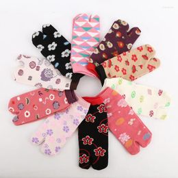 Women Socks Floral Print Cotton Two Toe Couple Split Japan Finger Tabi