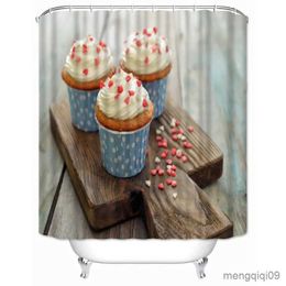 Shower Curtains Dessert Cupcake Printed Shower Curtains Delicious Food Bathroom Curtain Waterproof Fabric Screen Home Decoration with R231101