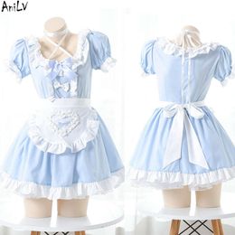 Ani Sweet Girl Anime Lolita Blue Maid Dress Uniform Costume Women Cute Apron Nightdress Outfit Cosplay cosplay