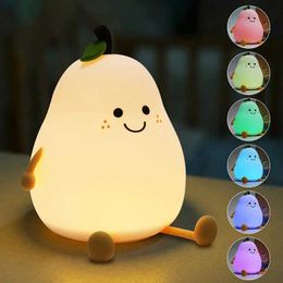 Night Lights RGB Night Light Pear Shape USB Rechargeable Dimmable Bedroom Light Bedside Decoration Silicone Lamp Children Gifts P230331